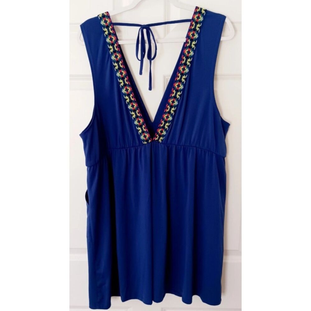 CACIQUE Blue Plus Sz 22/24 Beach Pool Swimsuit Cover Up Stretchy Dress Pockets